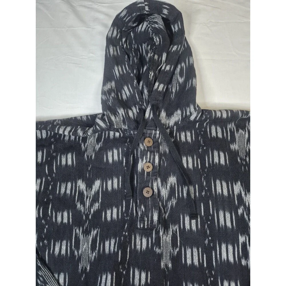 Stussy Pullover Mens SzSmall Gray Ikat Print Hoodie Quarter Button Beach Cotton